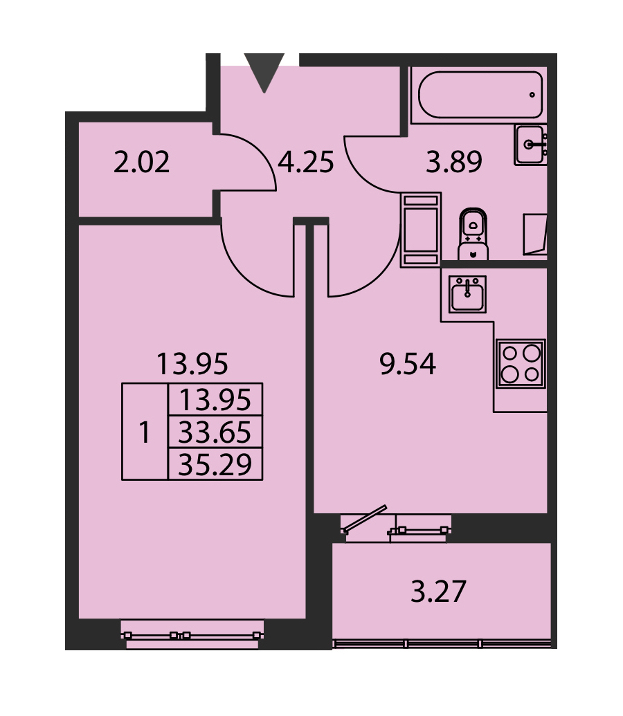 1-комнатная квартира 33.65 м², 7/12 эт., ЖК «Полис ЛАВрики»